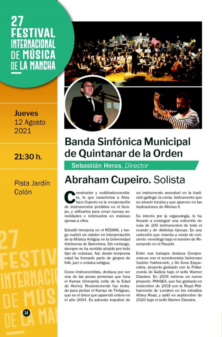 Abraham Cupeiro y la Banda Sinfónica Municipal harán el cierre del Festival de Música Abraham Cupeiro y la Banda Sinfónica Municipal harán el cierre del Festival de Música